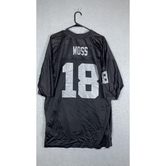 Oakland Raiders Jersey Mens XL Black Silver NFL Football Randy Moss 18 Reebok - Picture 8 of 10
